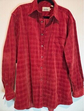 Vintage RedHead Men's Red Corduroy Button-Up Shirt, XL